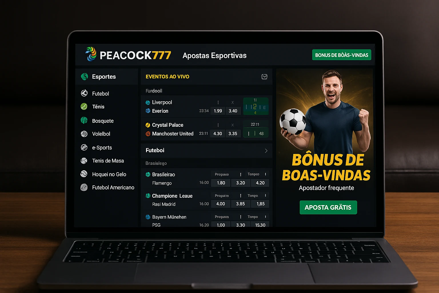 Aposte em apostas esportivas no cassino online PEACOCK777